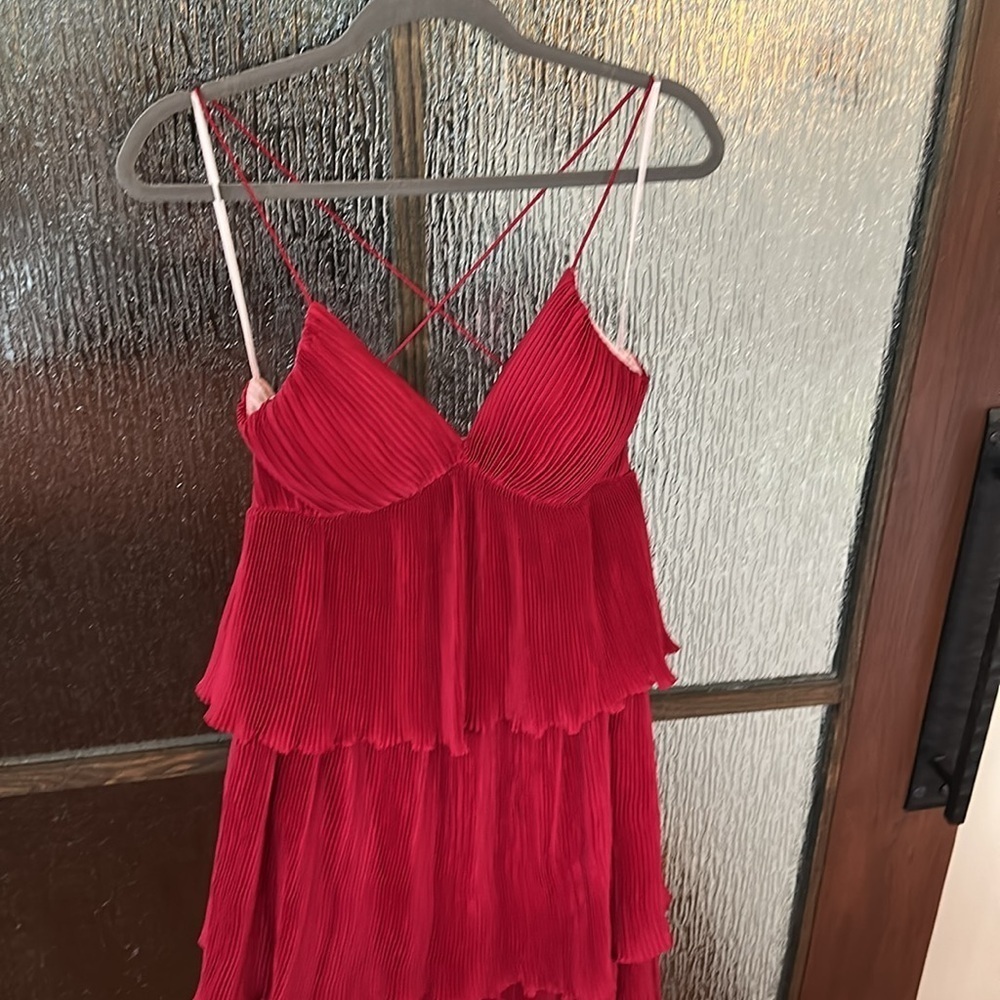 MAC DUGGAL 49083 SPAGHETTI STRAP RUFFLE LAYERED MAXI RED GOWN sz 4 - Picture 7 of 11